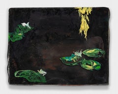 "Dark Lily Pond" landscape painting, lily pond, cool tones