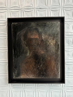 "Dark Self" Post Modern oil painting, an opaque self-portrait of artist on black