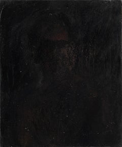 "Dark Self" Post Modern oil painting, an opaque self-portrait of artist on black