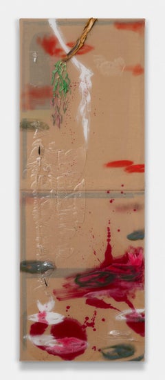 "Deep Canvas Pond 3" Sculptural Oil Painting with Resin, narrow, waterlilies