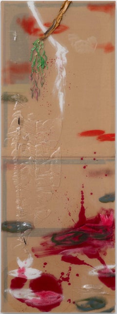 "Deep Canvas Pond 3" Sculptural Oil Painting with Resin, narrow, waterlilies