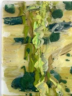 "Edge of Pond" Oil and resin painting, abstracted waterlily painting, green hues