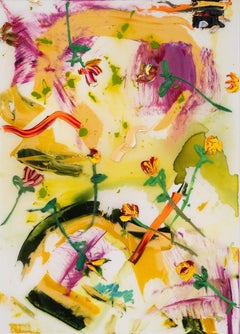 "Falling Sunset Horizons" abstract expressionist impasto flowers, warm tones