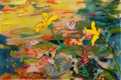 "Hummingbird Pond" Abstract Expressionism, Birds, Florals