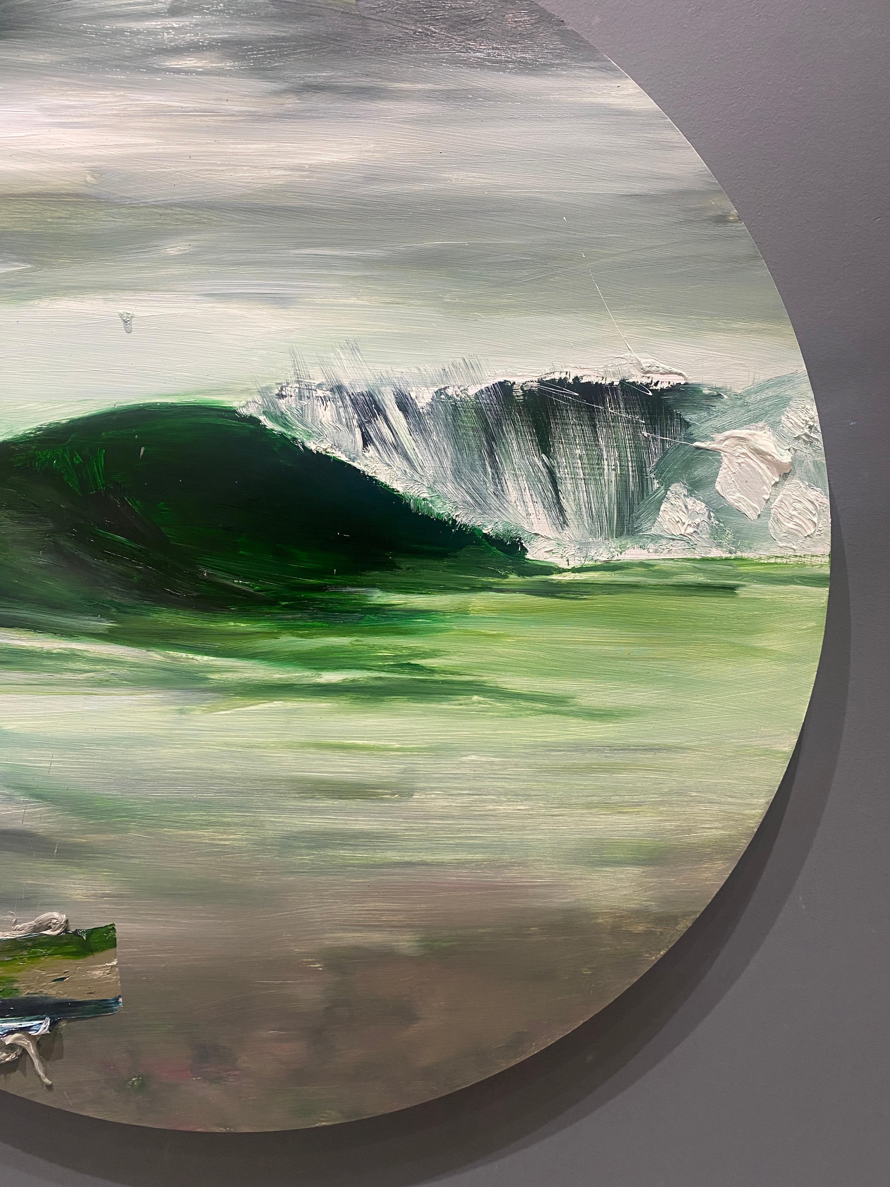 Yektai captures the transient shapes and textures of the Atlantic's waves that, as a surfer, Yektai is particularly attuned to. The circular canvas is a reminder of the cyclical nature of the ocean, and also resembles a porthole window.

Artist