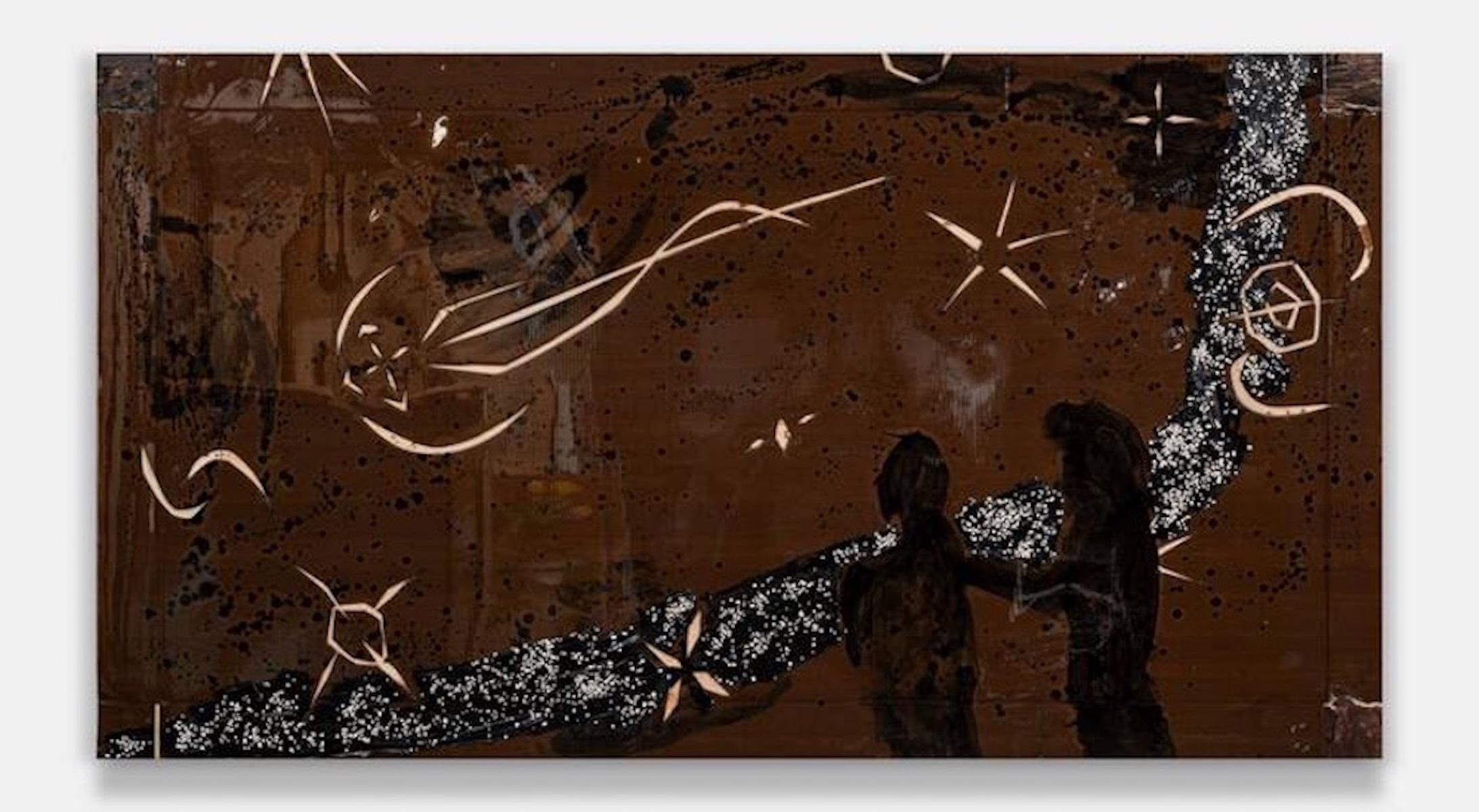 "MilkyWay Stargazers" figurative, cool tones - Painting by Darius Yektai