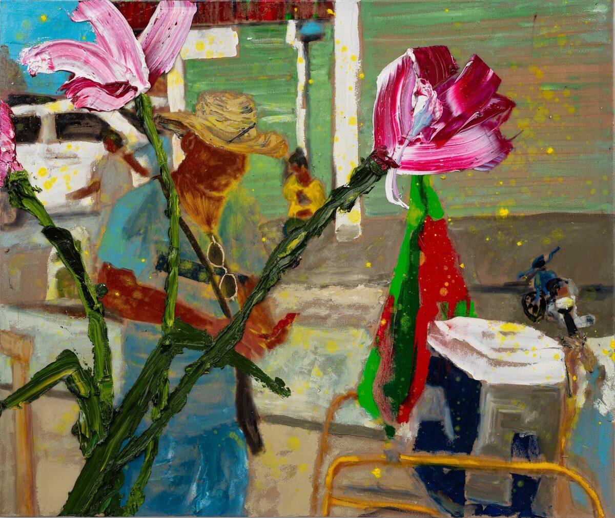 Abstract Painting Darius Yektai - "Nicoya Street", Costa Rica, fleurs