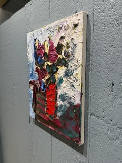 "Fleurs d'Odilon" peinture à l'huile, nature morte expressionniste, peinture épaisse, non encadrée