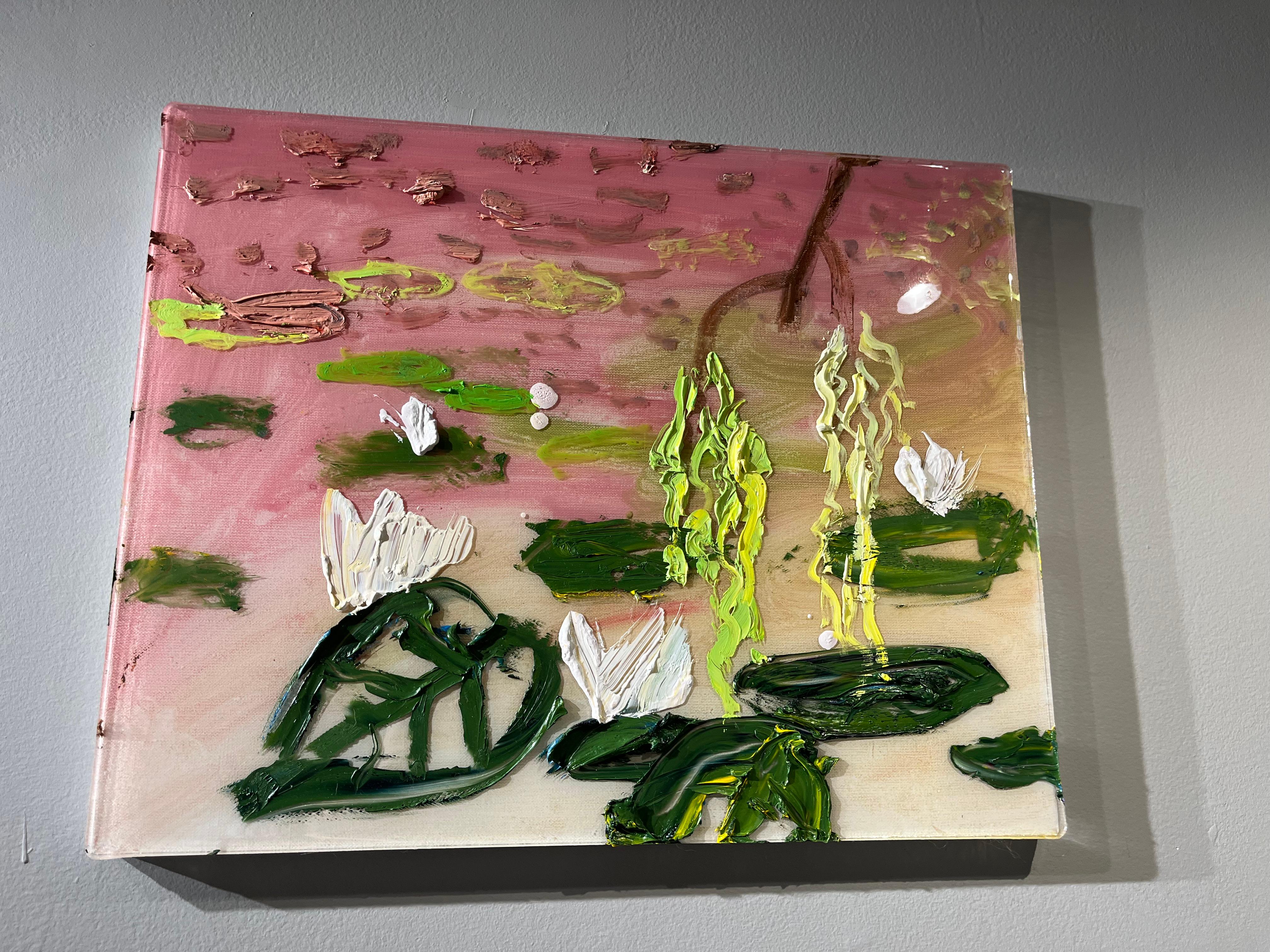 Rosa und grüner Teich – Painting von Darius Yektai