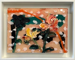 "Fiori rosa" Quadro espressionista astratto a olio e resina di flora a pois