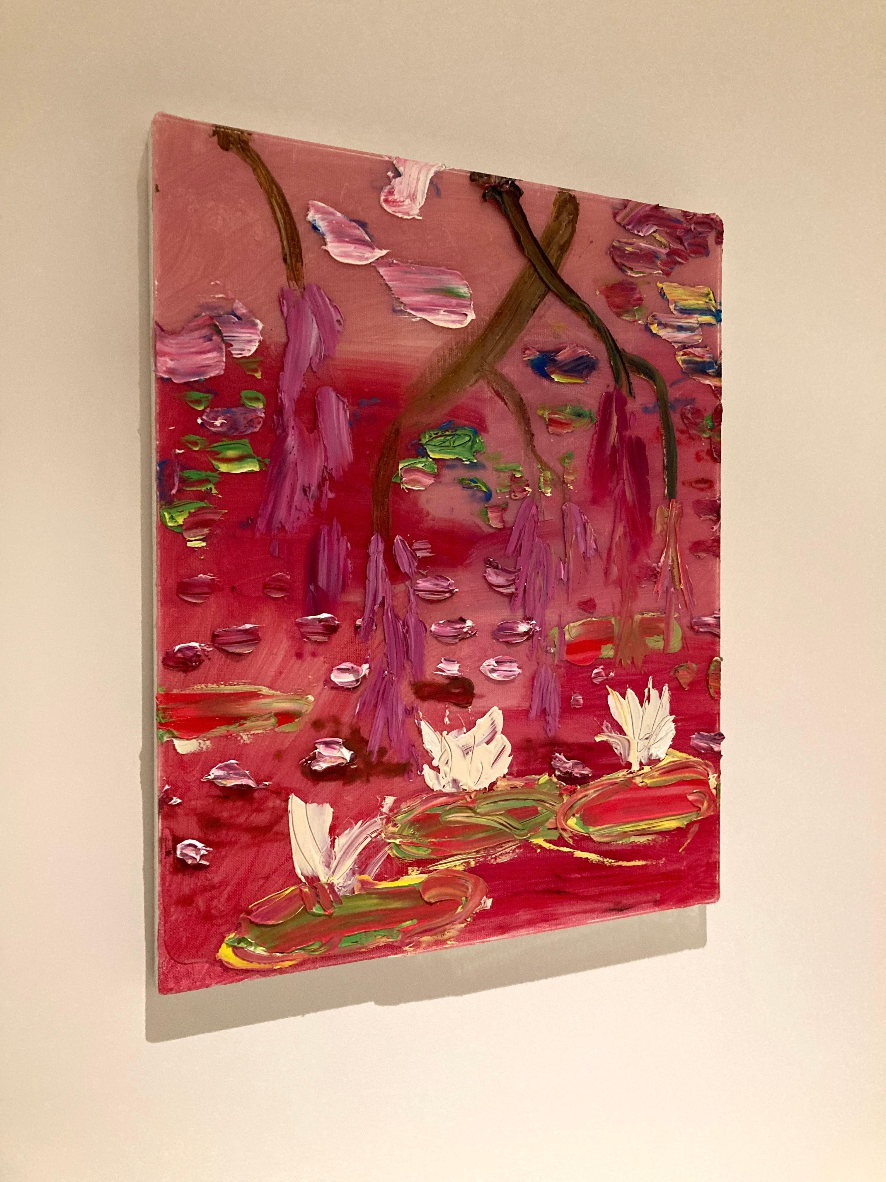 Pink Scarlett Pond - Abstract Expressionist Painting by Darius Yektai