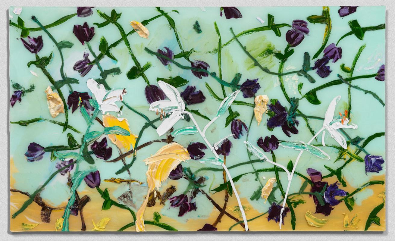 Darius Yektai Abstract Painting – Fließende Blumen in Violett