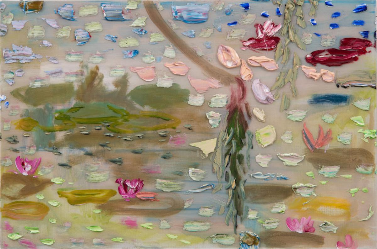 Darius Yektai Abstract Painting - "Speckled Lily Pond" neo-expressionist painting, inspired by Claude Monet, 3D