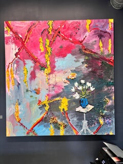 "Studio White Tulips on Reflected Pond" abstract seascape, still life, colorful