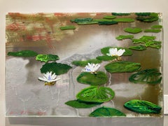 "Surface Lilies on Silver Pond" Neo expressionist painting of lily pond