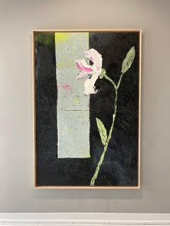 "Untitled - Lily Diptych" large flower contemporary painting on modern backdrop