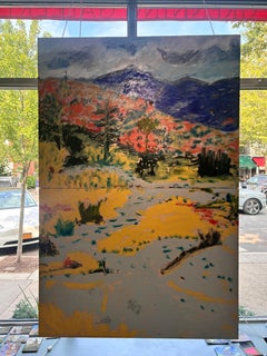 "View From Baxter" modern landscape oil painting, mountains, diptych, colorful