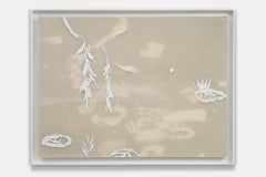 "White Willow Lilies" Monochromatic oil painting with resin, waterlilies, framed