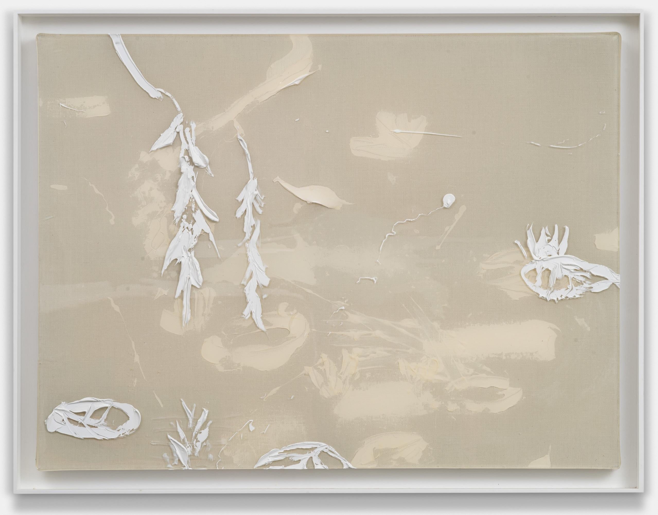 Darius Yektai Abstract Painting - "White Willow Lilies" Monochromatic oil painting with resin, waterlilies, framed