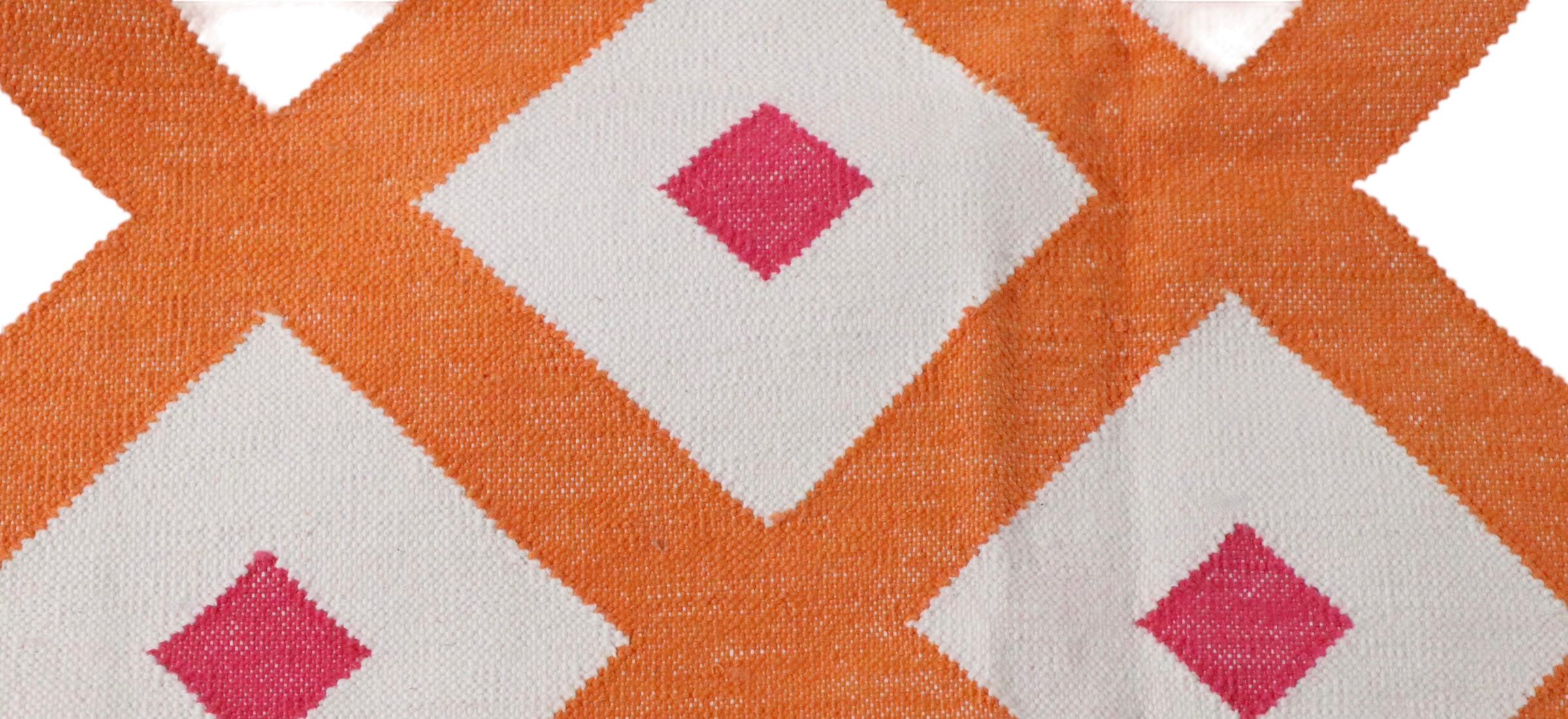 Darjeeilng Orange Dhurrie Rug by the Rug Company, circa 2018 In Good Condition For Sale In New York, NY