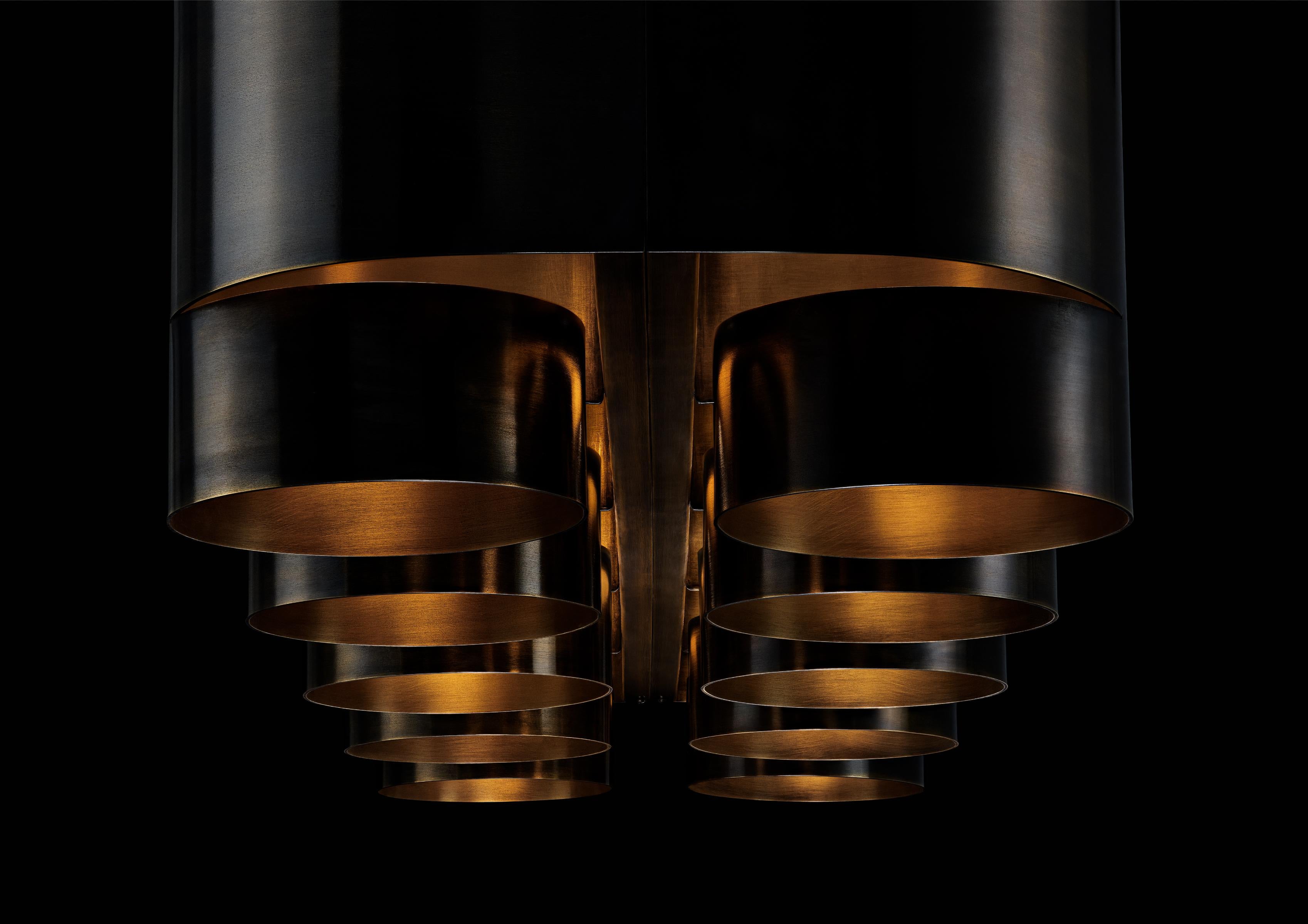 Dark Aged Brass Plus Ten Chandelier by Paul Matter In New Condition For Sale In Geneve, CH