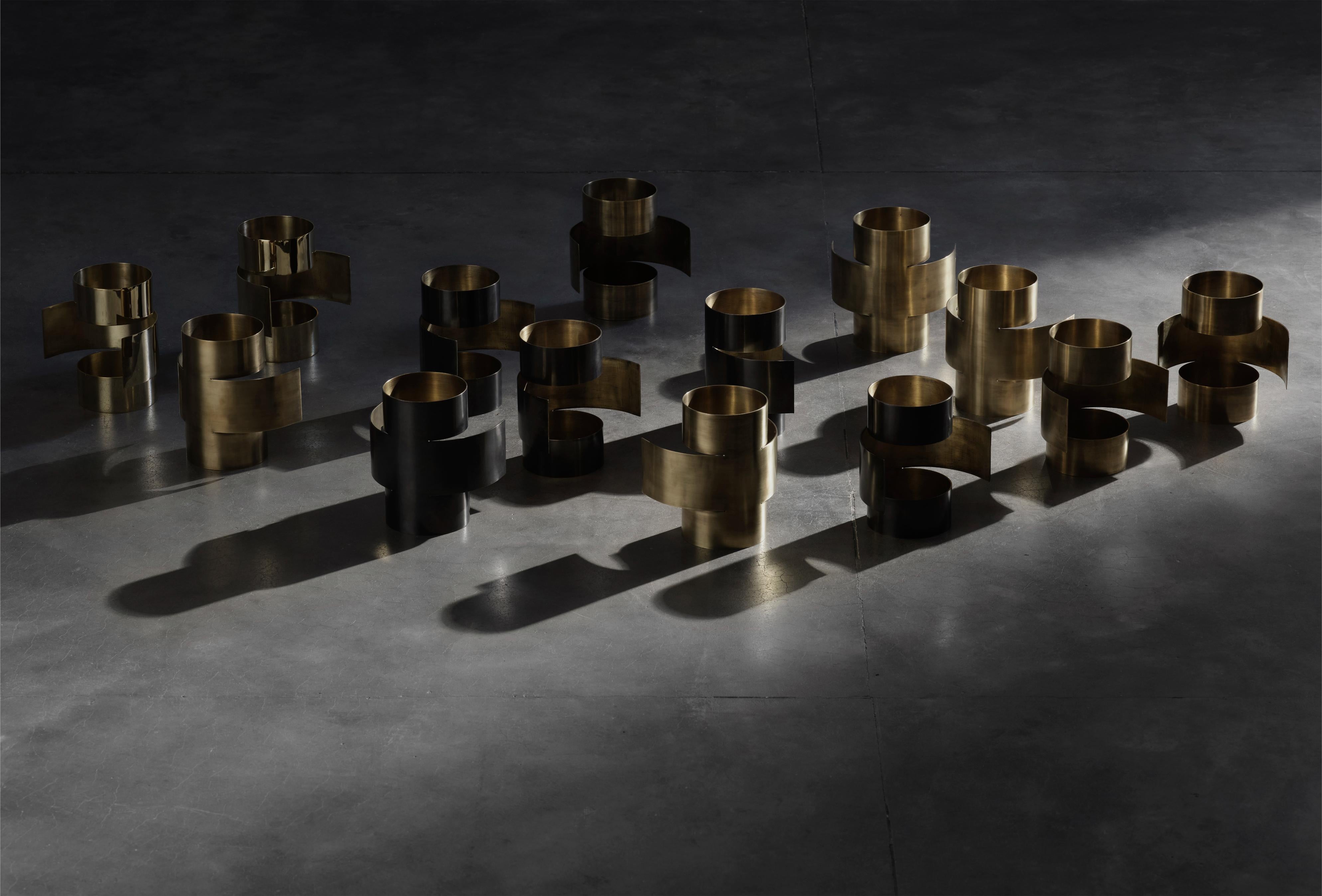 Contemporary Dark Aged Brass Plus Ten Chandelier by Paul Matter For Sale