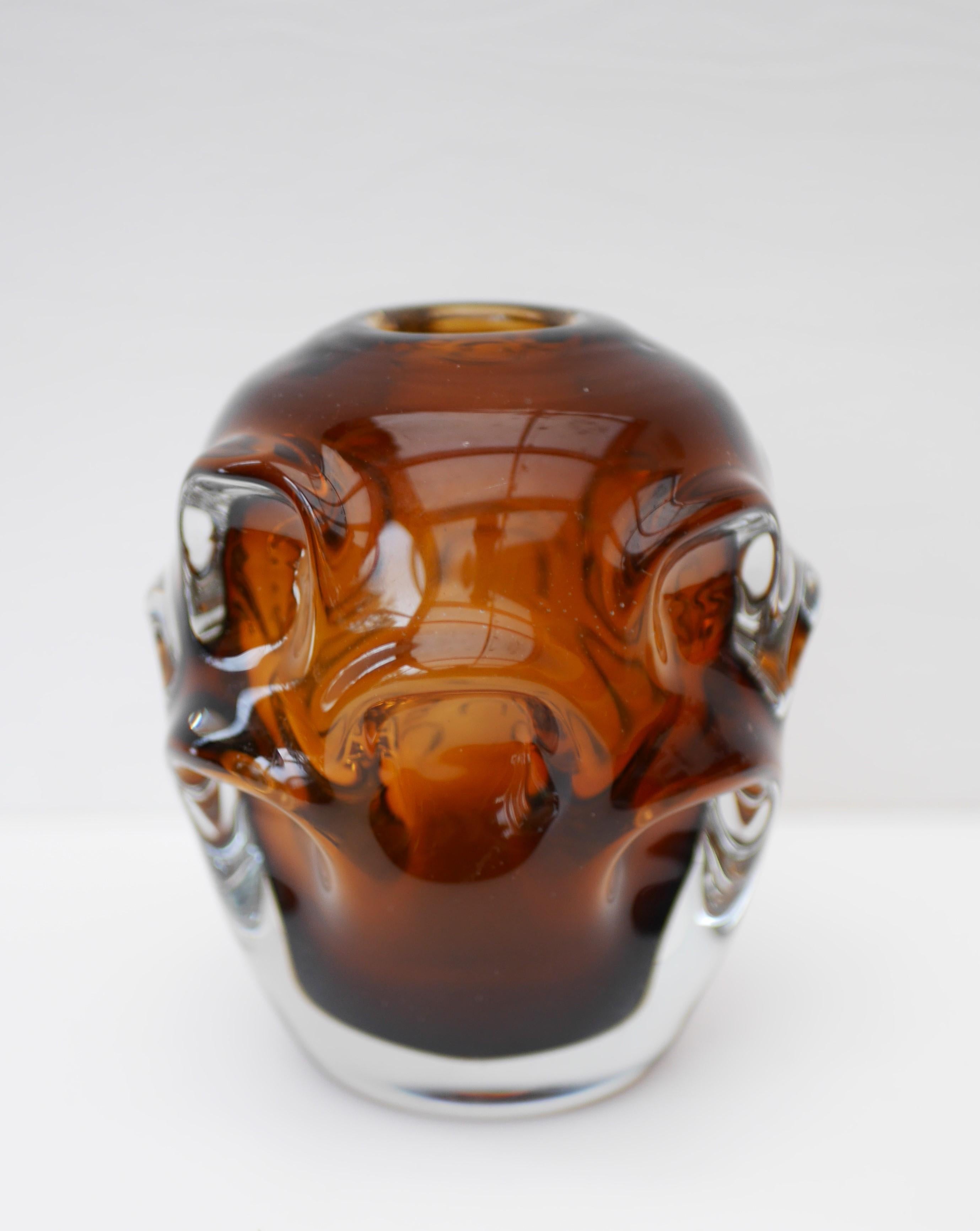 Swedish Dark Amber Art Glass Vase by Börne Augustsson for Åseda, Sweden For Sale