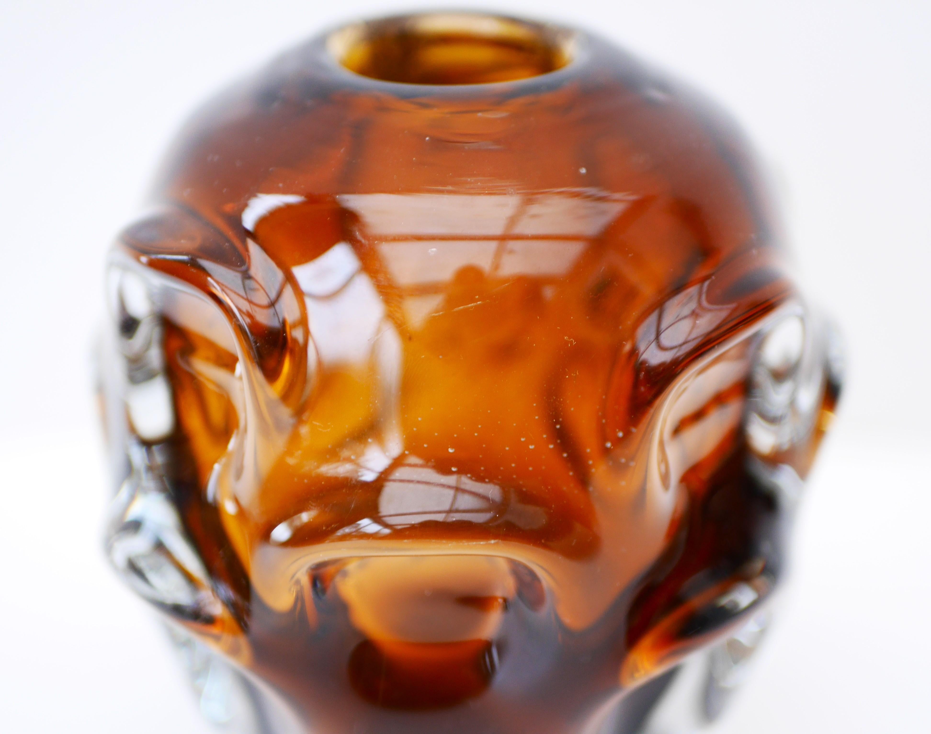 Blown Glass Dark Amber Art Glass Vase by Börne Augustsson for Åseda, Sweden For Sale
