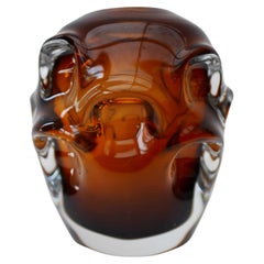 Retro Dark Amber Art Glass Vase by Börne Augustsson for Åseda, Sweden