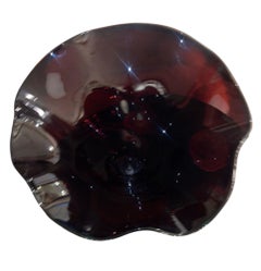 Dark Amethyst Murano Glass & Gold Fleck Glass Compote. Signed by Camozzo.