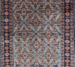 Dunkelblauer und blauer antiker persischer Malayer-Teppich mit subgeometrischem Design