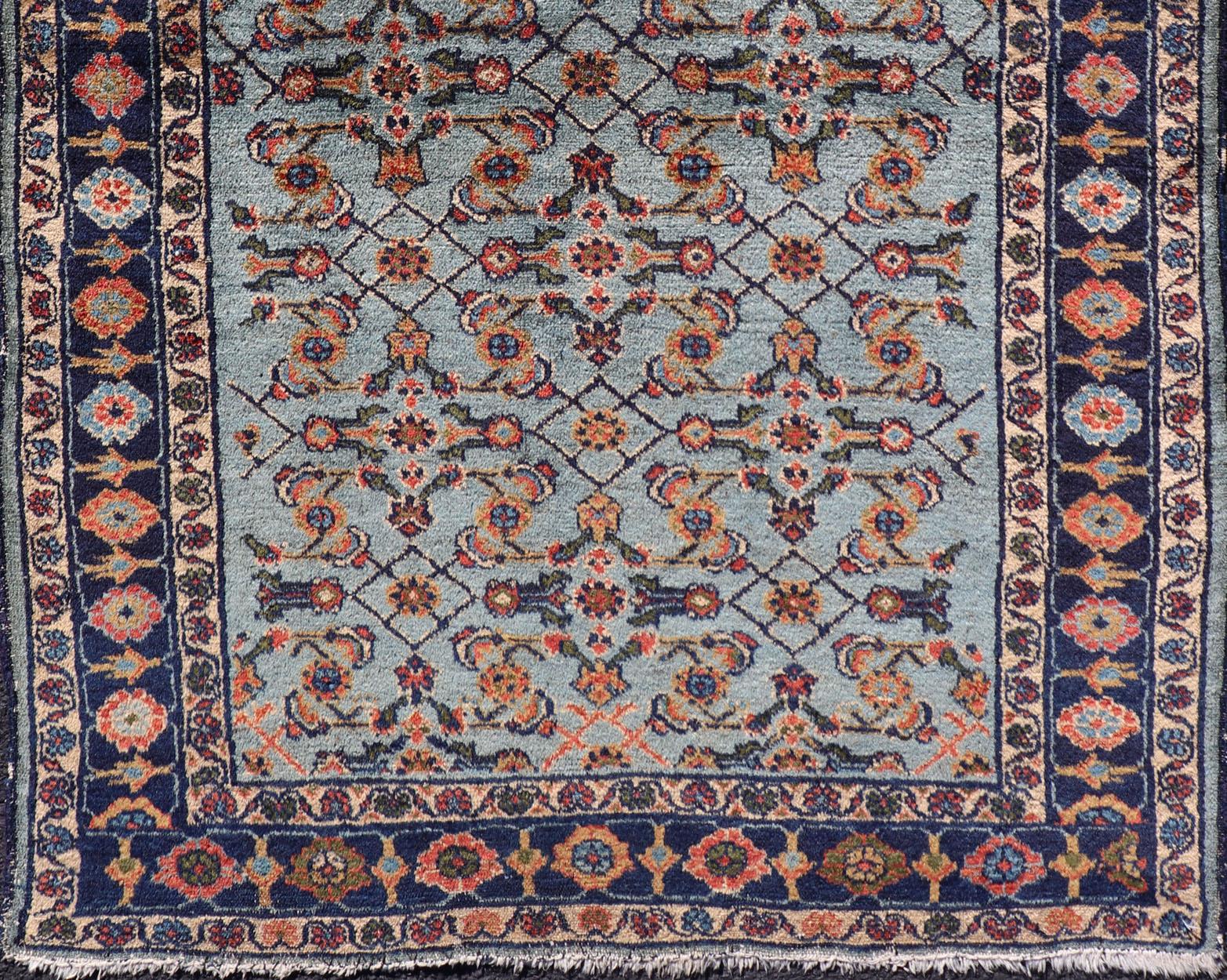 Dark and Blue Persian Antique Malayer Rug with Sub-Geometric Design In Good Condition For Sale In Atlanta, GA