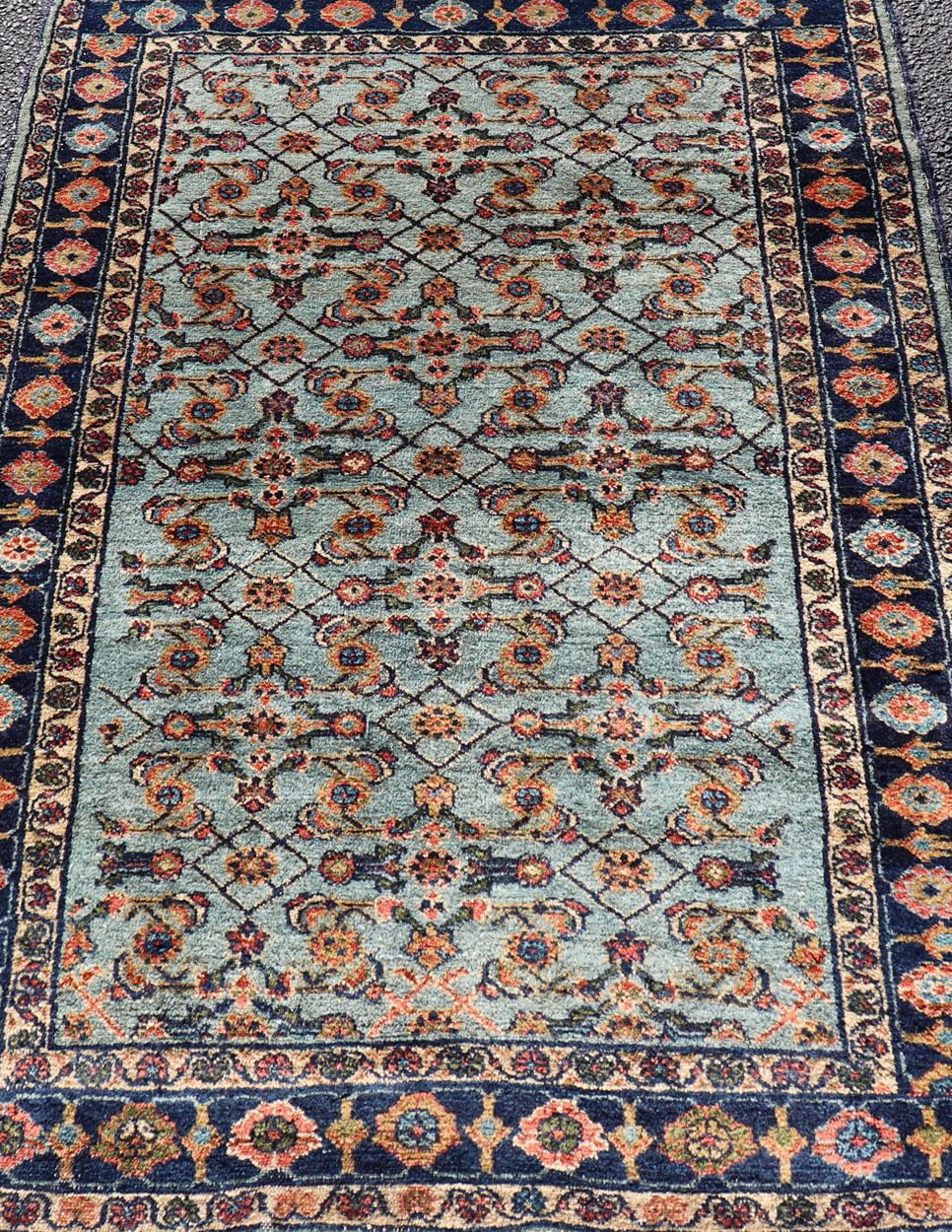 20th Century Dark and Blue Persian Antique Malayer Rug with Sub-Geometric Design For Sale