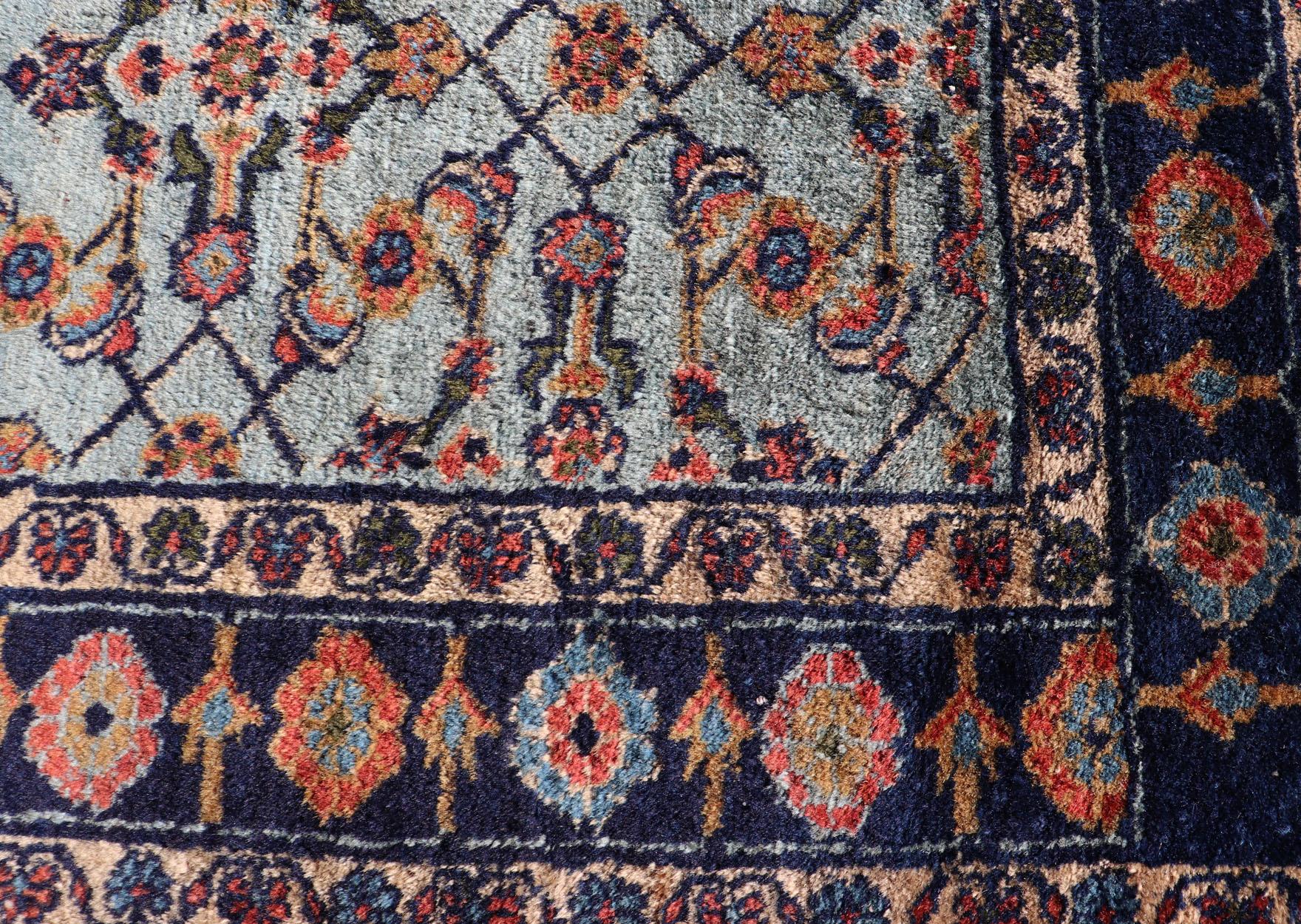 Dark and Blue Persian Antique Malayer Rug with Sub-Geometric Design For Sale 2