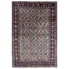Dark and Blue Persian Antique Malayer Rug with Sub-Geometric Design