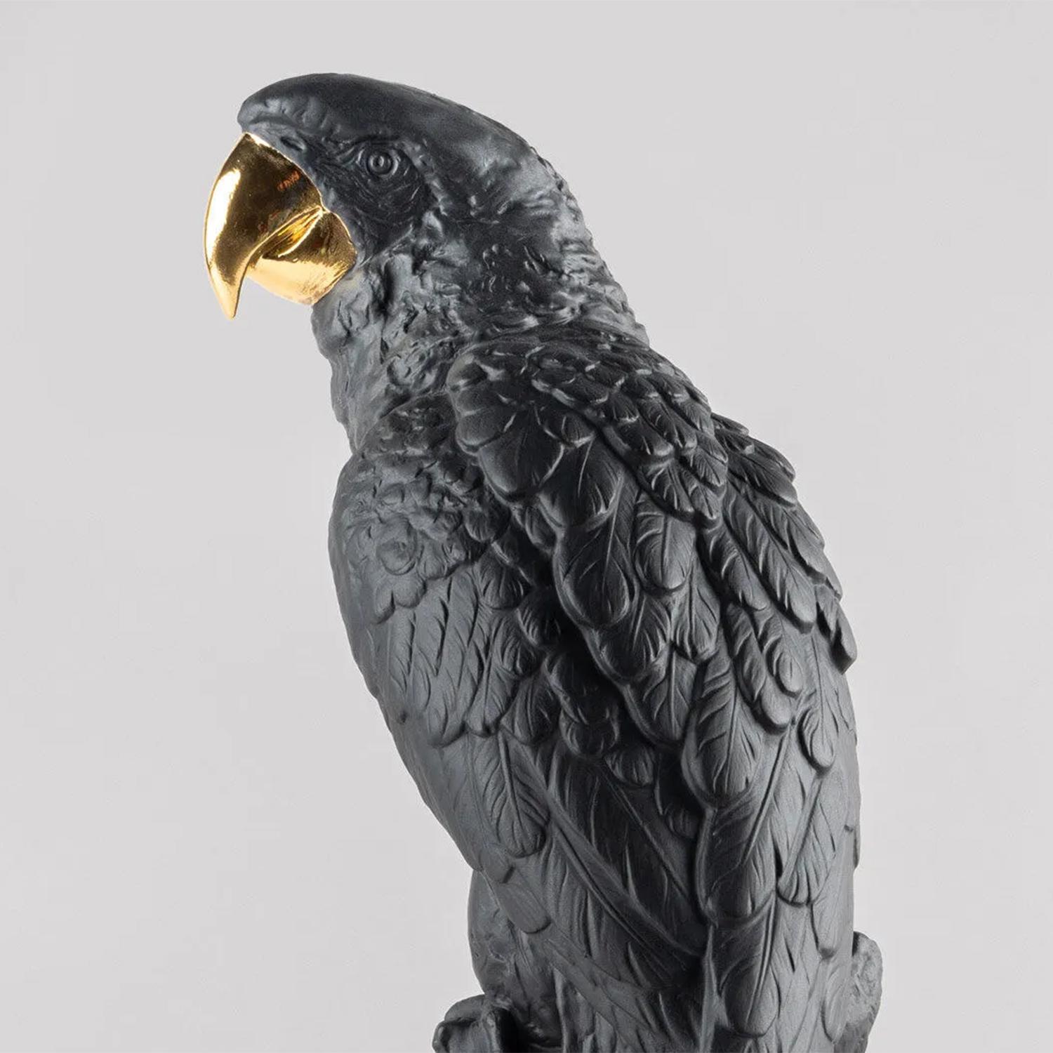 Hand-Crafted Dark and Gold Parrot Sculpture For Sale