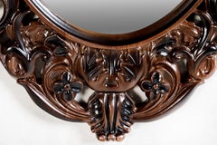 Dark Antique Style Oval Ash Solid Wood Mirror