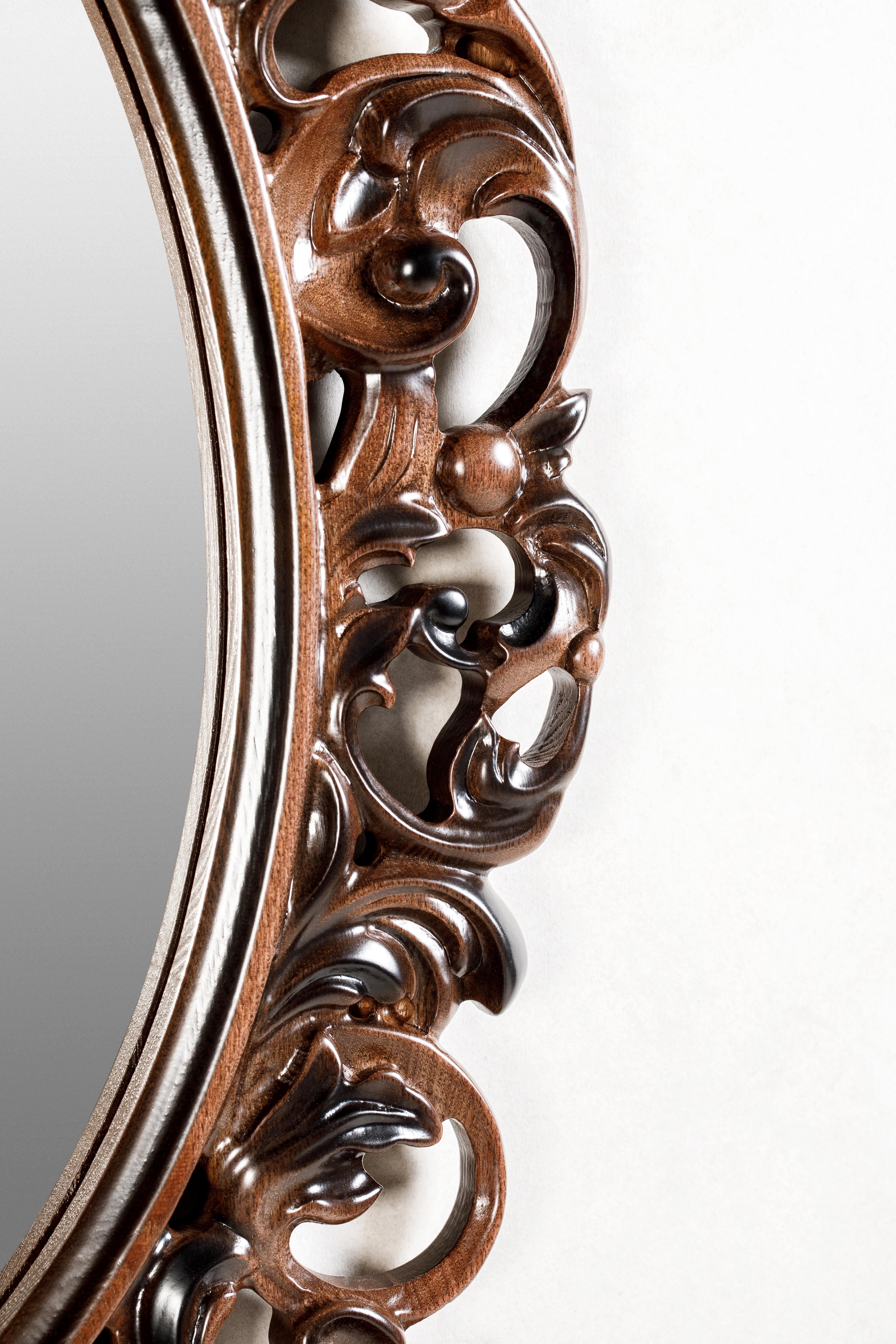 American Classical Dark Antique Style Oval Ash Solid Wood Mirror For Sale