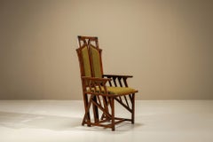 Dark Art Nouveau Arm Chair, Newly Upholstered