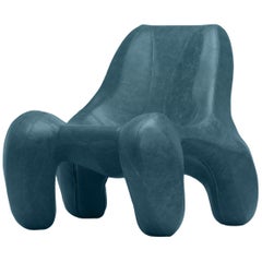 Dark Azure Blue Club Chair  “Club 114” in a Vegas Leather “Sea”