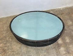 Dark Bamboo and Glass Oval Coffee Table