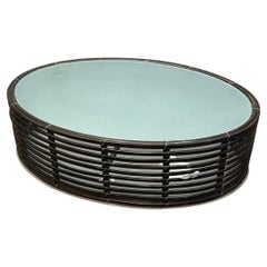 Dark Bamboo and Glass Oval Coffee Table