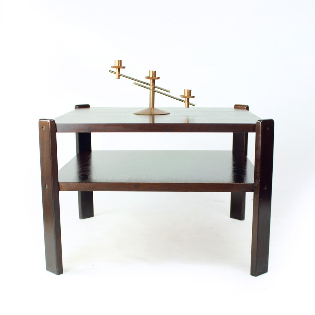 Beautiful vintage coffee table in dark stained beech wood. The table is large, 72cm in width and depth. There is a shelf underneath the top board. The table is heavy and strong, the oak is solid and just beautiful in finish.  Produced by Hikor Pisek