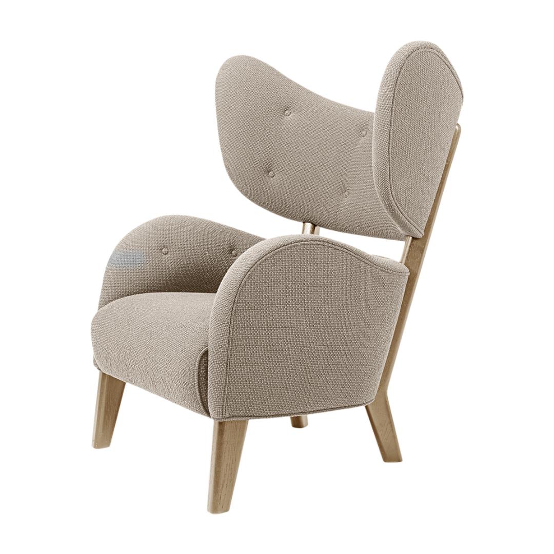 Dark beige Sahco zero natural oak my own chair lounge chair by Lassen
Dimensions: W 88 x D 83 x H 102 cm 
Materials: textile

Flemming Lassen's iconic armchair from 1938 was originally only made in a single edition. First, the then