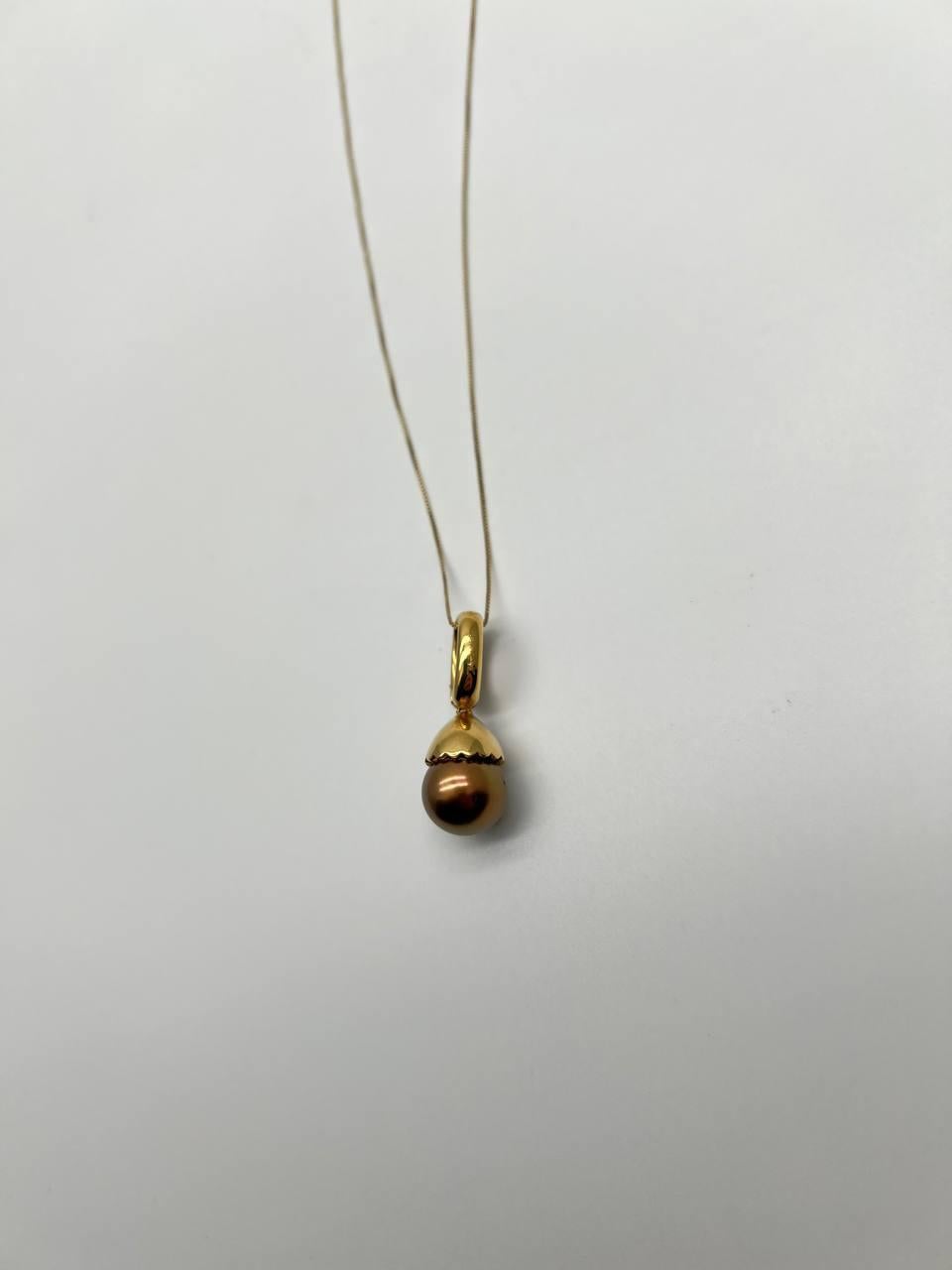 Dark Black Brown Pearl Champagne Cognac Diamond Pave 14K Gold Pendant Necklace In New Condition For Sale In Oakton, VA