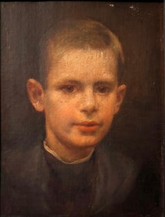 "Dark Blond Boy", Portrait by 19th Century American Painter, Oil on Canvas