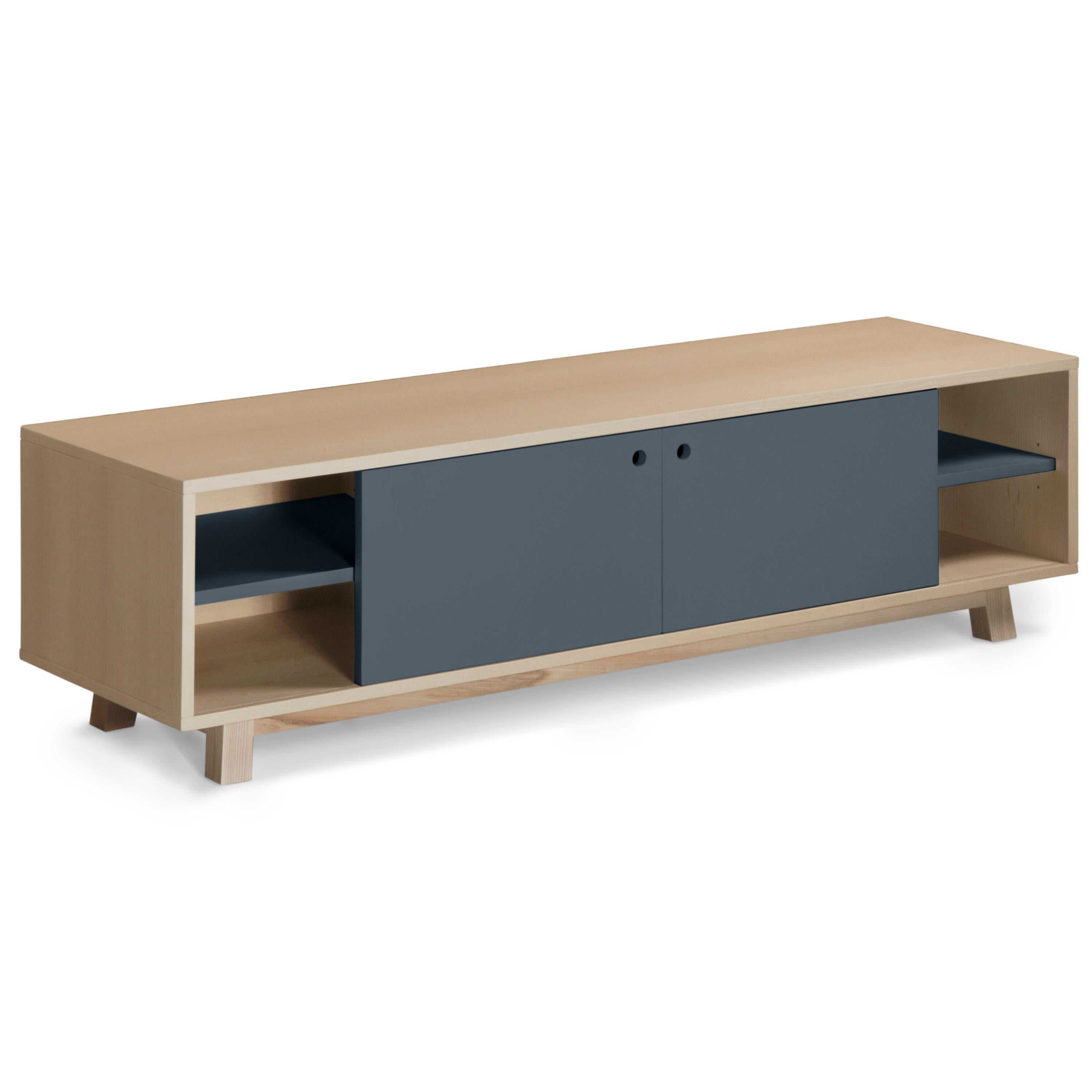French Scandinavian 2 sliding door TV stand with 11 colours available, design E. Gizard For Sale