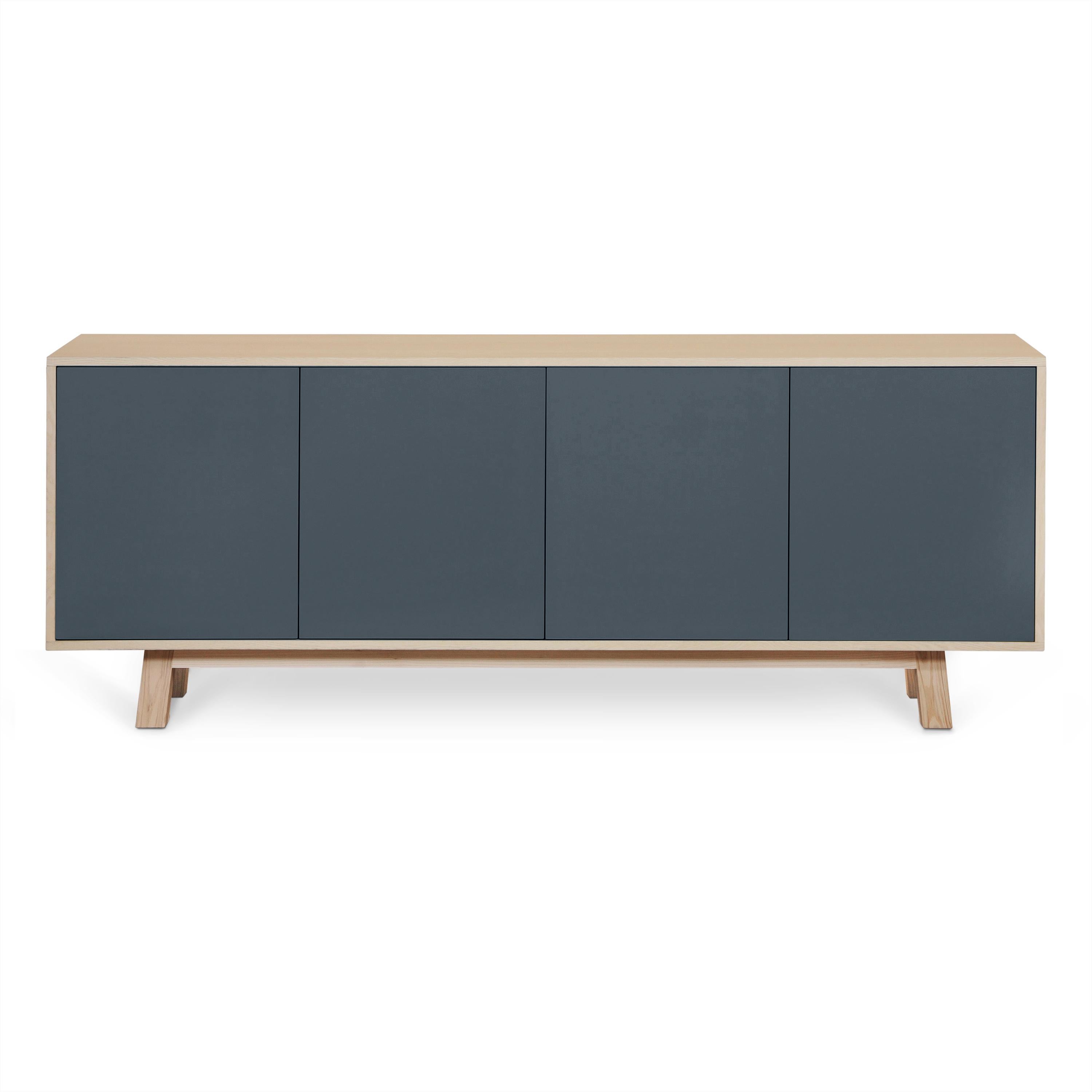French Dark Blue 4-Door Sideboard, Design Eric Gizard, Paris, Made in France For Sale