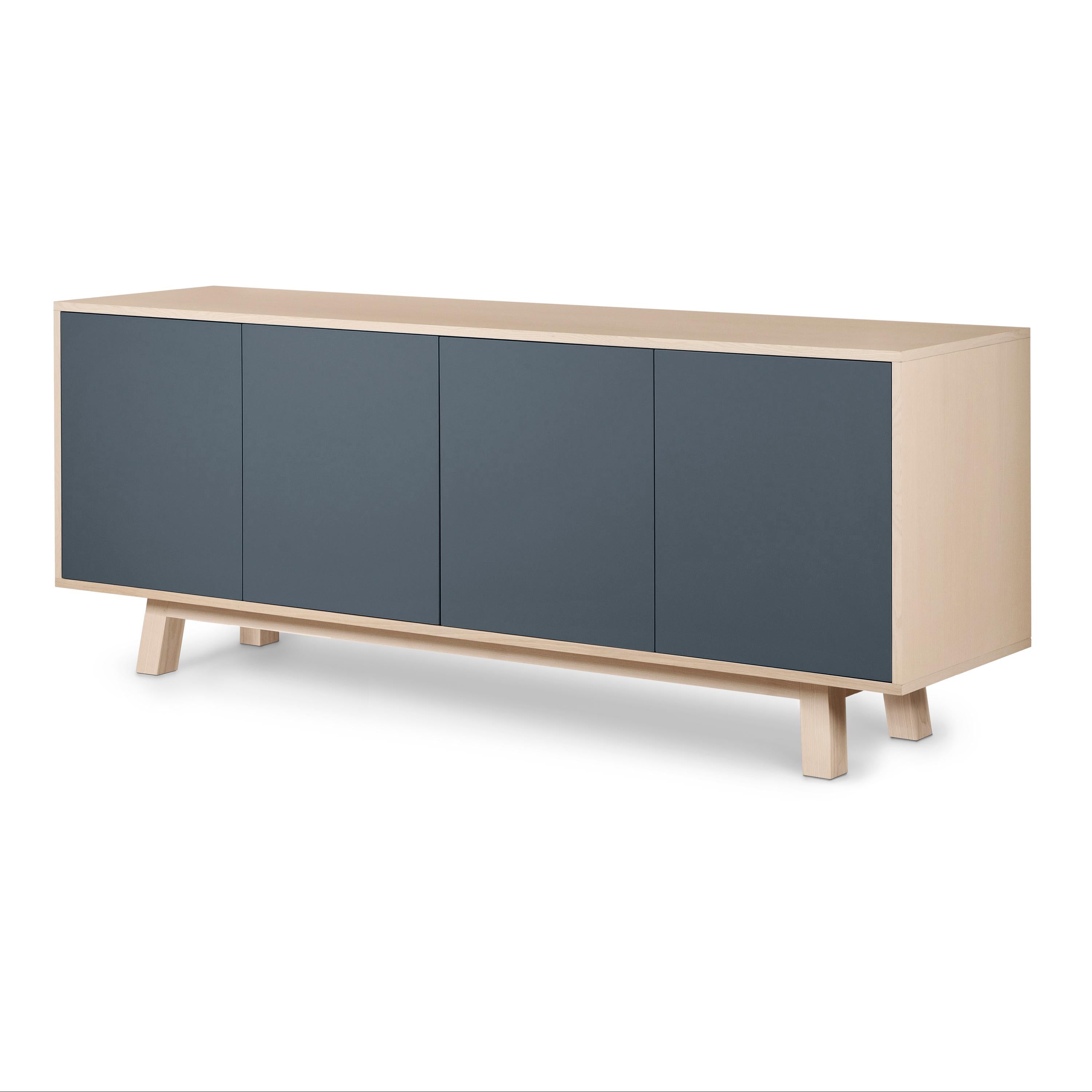 Lacquered Dark Blue 4-Door Sideboard, Design Eric Gizard, Paris, Made in France For Sale