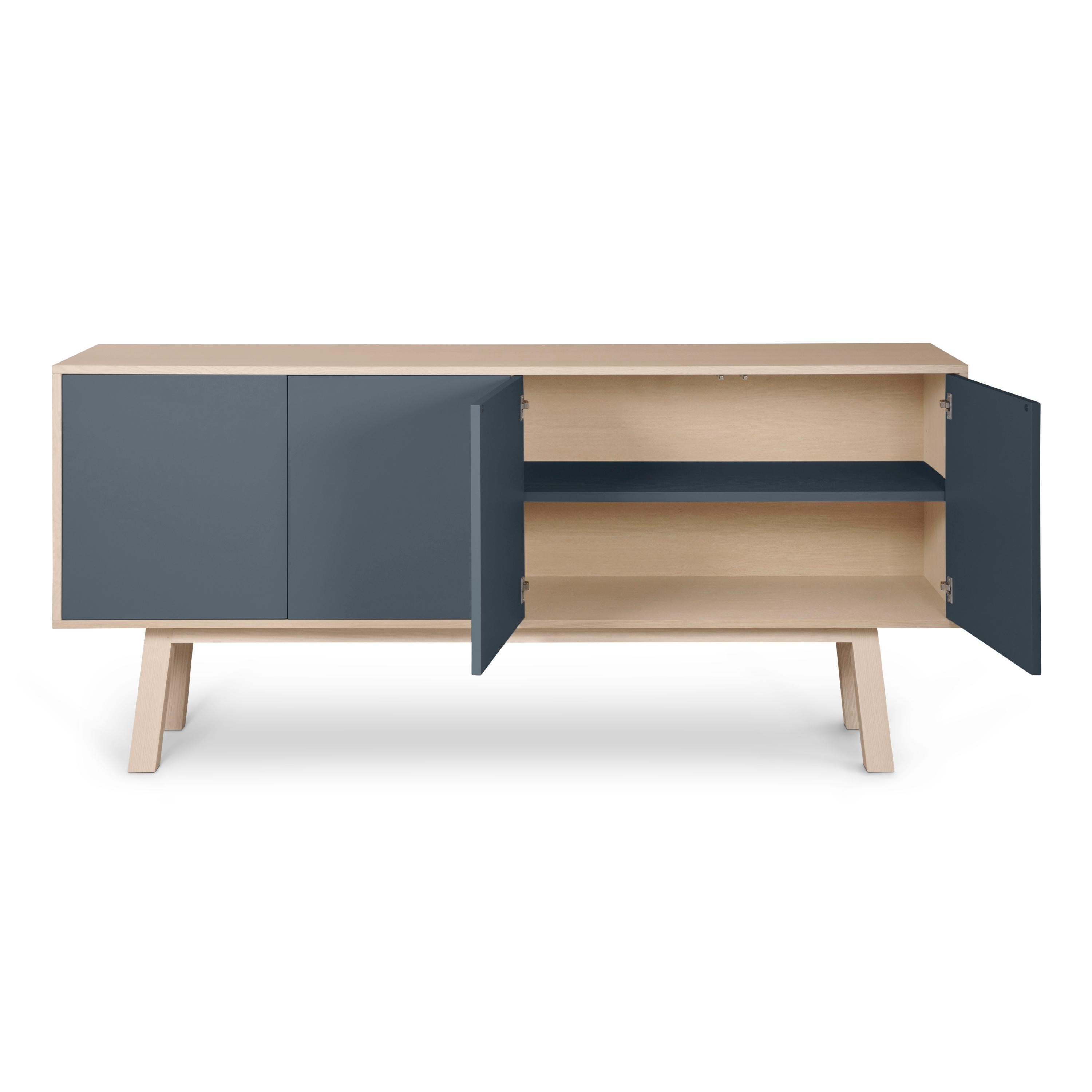 Woodwork Dark Blue 4-Door Sideboard KUBE, Design Eric Gizard, Paris For Sale